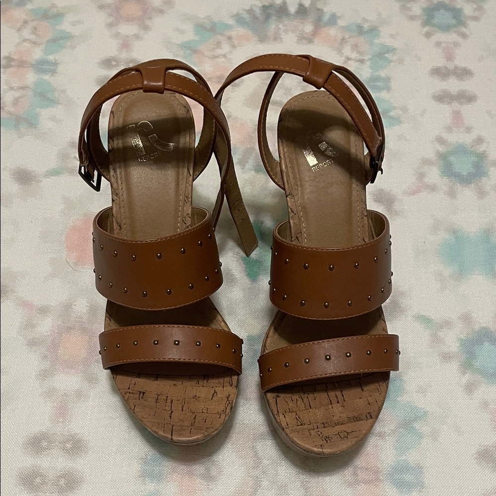 Brown Cork Wedges with Ankle Strap